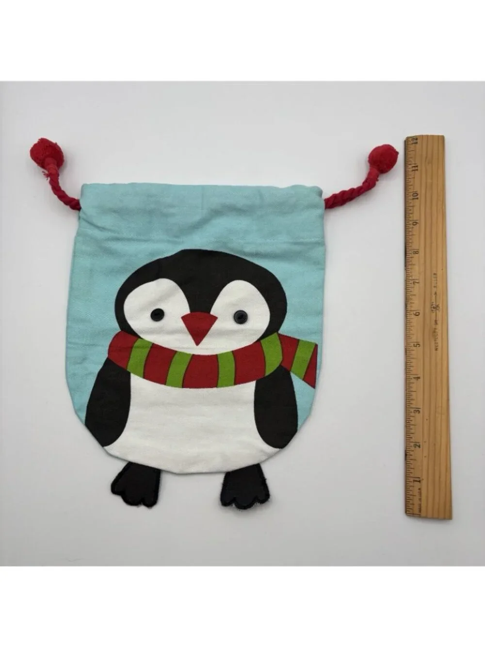 Winter Penguin Drawstring Pouch with Feet Day Bag Christmas Holiday Gift Bag